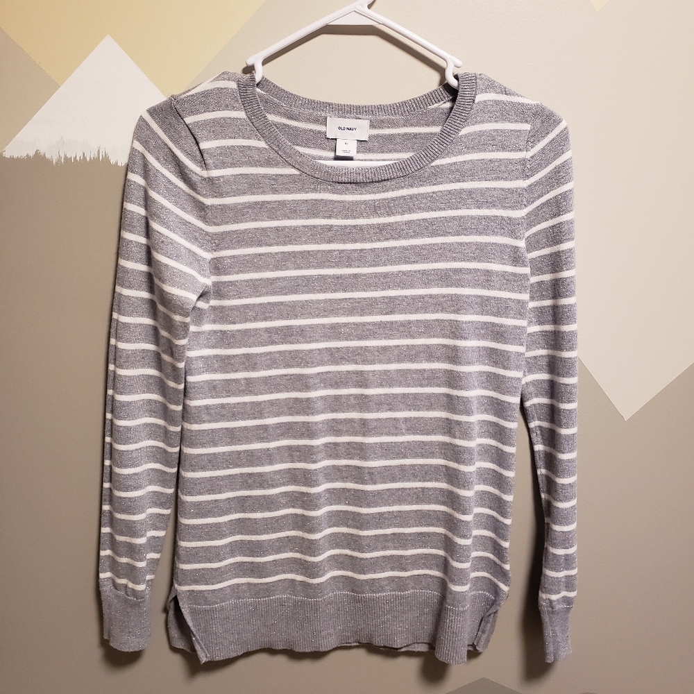 Grey and white striped sweater